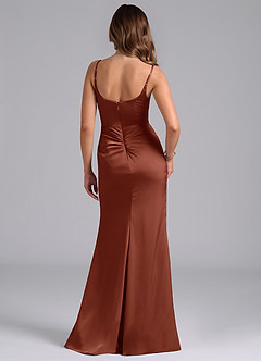 Azazie Donielle Vestidos de madrinha de casamento Vestido Castanho Aloirado de Cetim elástico de sereia com Espartilho image2
