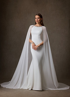 Azazie Naia Wedding Dresses Diamond White Caramel Mermaid Crepe Back Satin Dress image8