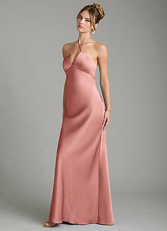 Azazie Camille Robes de demoiselle d'honneur Robe Fourreau en Satin extensible Fente Latérale Rosette image4