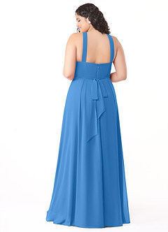 Azazie Dixie Bridesmaid Dresses Blue Jay A-Line Halter Pleated Chiffon Dress image10