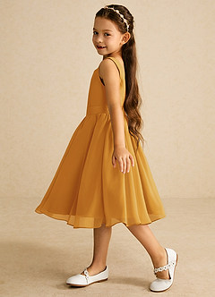 Azazie Ari Flower Girl Dresses Butterscotch A-Line Sleeveless Chiffon Dress image4