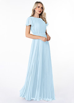 Azazie Kara Modest Bridesmaid Dresses A-Line Pleated Chiffon Floor-Length Dress image3