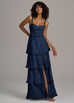 Azazie Romie Brautjungfernkleider A-Linie Korsett Blumen-Burnout Kleid Dunkelmarine image3