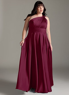 Azazie Charlize Bridesmaid Dresses Mulberry A-Line One Shoulder Stretch Satin Dress image11