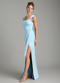 Azazie Filippa Bridesmaid Dresses Sky Blue A-Line Pleated Stretch Satin Dress image4