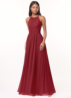 Azazie Bonnie Bridesmaid Dresses Pomegranate A-Line Keyhole Ruched Chiffon Dress image1