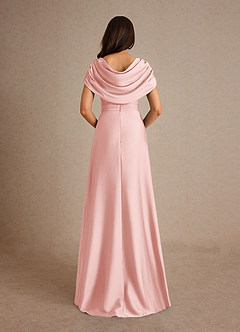 Azazie Branford Mother of the Bride Dresses Powder Pink A-Line Pleated Stretch Satin Dress image3