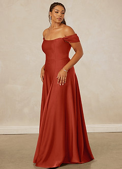 Christian Siriano Bridal for Azazie 1002 Bridesmaid Dresses Rust A-Line Off the Shoulder Stretch Satin Convertible Dress image12