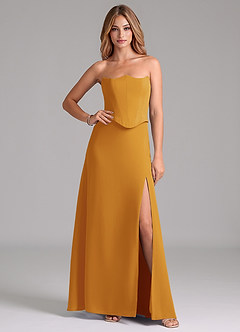 Azazie Jenilyn Brautjungfernkleider A-Linie Schulterfrei Chiffon Kleid Butterscotch image1