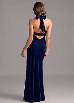 Azazie Drita Robes de demoiselle d'honneur Robe Trapèze en velours Plissée Bleu Marine Foncé image6