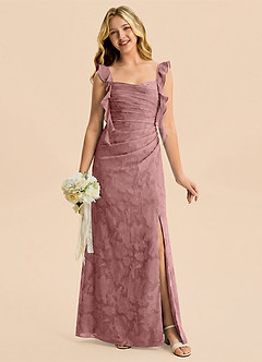 Azazie Jessamine Junior Dusty Rose Mermaid Sweetheart Neckline Floral Burnout Dress image1
