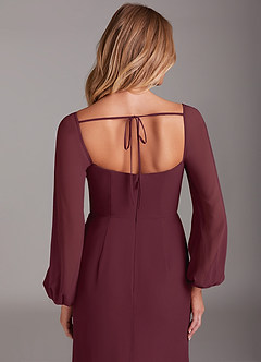 Azazie Charissa Bridesmaid Dresses Cabernet Sheath Long Sleeve Chiffon Dress image2