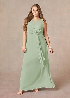 Azazie Marchioness Mother of the Bride Dresses Dusty Sage A-Line Scoop Pleated Chiffon Dress image10