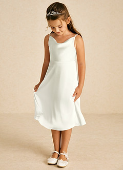Azazie Zuzu vestidos de niña de las flores Vestido de Marfil de Satén Elástico de Corte En A con Tirante Espagueti image3