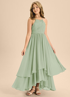 Azazie Elliora Junior Dusty Sage A-Line Pleated Chiffon Dress image3