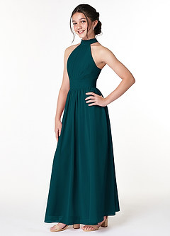 Azazie Iman Junior Pine A-Line Pleated Chiffon Dress image3