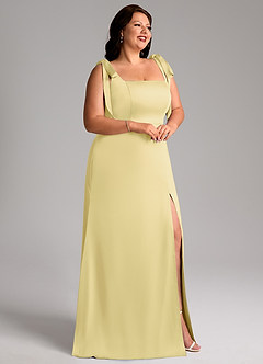 Azazie Frostine Vestidos de damas de honor Vestido de Sorbete De Limón de Satén Elástico de Corte en A con Lazo image11