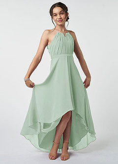 Azazie Oaklynn Junior Agave A-Line Pleated Chiffon Dress image2