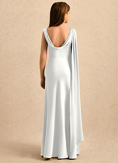 Azazie Sanah Girls Formal Robe Demoiselle D'honneur Fillette Robe Trapèze en Satin extensible Plissée Blanc image2