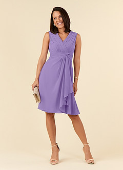 Azazie Theron Mother of the Bride Dresses A-Line V-Neck Pleated Chiffon Knee-Length Dress image1