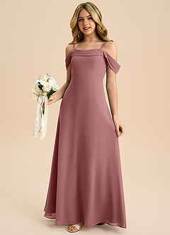Azazie Anselie Junior A-Linie Schulterfrei Chiffon Kleid Wüstenrose image4
