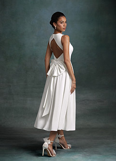 Azazie Maeve Wedding Dresses Diamond White A-Line with Pockets Crepe Back Satin Dress image1
