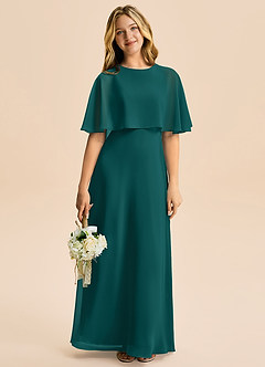 Azazie Maris Junior Abito A-Line in Chiffon Verde Pavone image5
