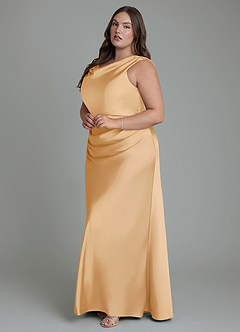 Azazie Kieryn Brautjungfernkleider Meerjungfrau-Linie Plissee Stretch-Satin Kleid Gold image10