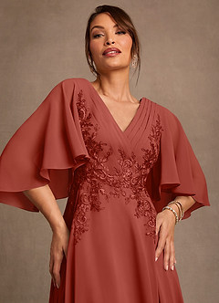 Azazie Tilda Mère de la mariée Robes Robe Trapèze en Mousseline de soie Dentelle Terracotta image5