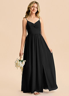 Azazie Zeya Junior Vestido Negro de Gasa de Corte en A image4