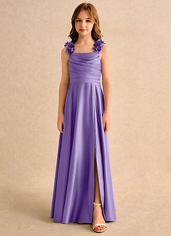 Azazie Rosita Girls Formal Blumenmädchenkleider A-Linie Plissee Matte Satin Kleid Tahiti image3