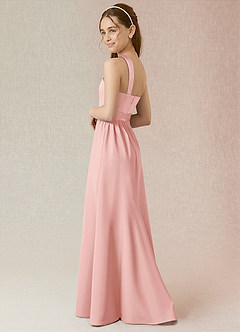 Azazie Jiya Junior Robe Trapèze en Satin extensible Plissée Rose Poudré image3