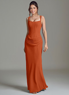 Azazie Niamh Vestidos de madrinha de casamento Vestido Laranja Queimada de Chiffon de sereia com Espartilho image4