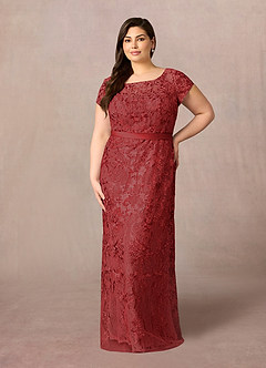 Azazie Dorit Mother of the Bride Dresses Rust Sheath Scoop Lace Dress image7