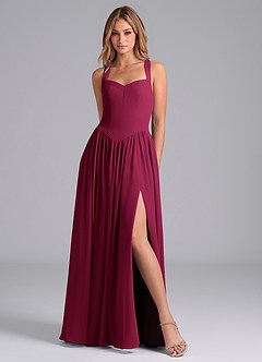 Azazie Francis Bridesmaid Dresses Burgundy A-Line Corset Chiffon Dress image3