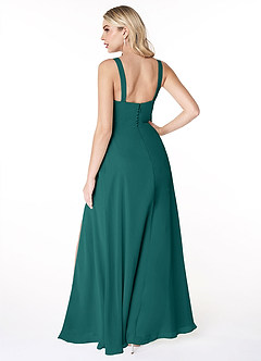 Azazie Jay Bridesmaid Dresses Peacock A-Line Square Neckline Side Slit Chiffon Dress image2