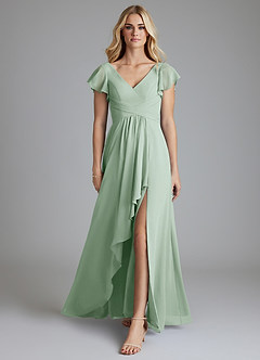 Azazie Omari Bridesmaid Dresses Agave A-Line Chiffon Dress image3