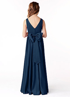 Azazie Hathaway Junior Dark Navy A-Line Bow Stretch Satin Dress image1