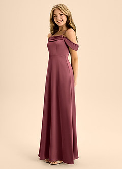 Azazie Anselie Junior A-Linie Schulterfrei Stretch-Satin Kleid Merlot image6