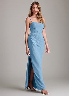 Azazie Mai Bridesmaid Dresses Steel Blue Sheath Pleated Chiffon Dress image3