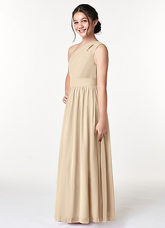 Azazie Molly Junior Champagne A-Line Pleated Chiffon Dress image4