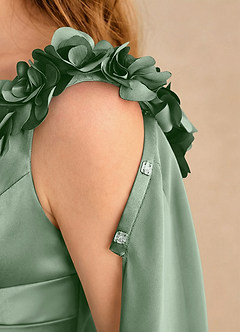 Azazie Rosita Girls Formal Abiti da Ragazza di Fiori Abito A-Line in Raso Elasticizzato Plissettato Matcha image6