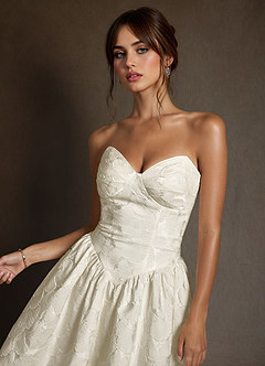 Azazie Devam Wedding Dresses Cream A-Line Strapless Floral Jacquard Dress image6