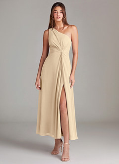 Azazie Brooke Jurken voor bruidsmeisjes Jurk van Chiffon met A-Lijn One-Shoulder Champagne image1