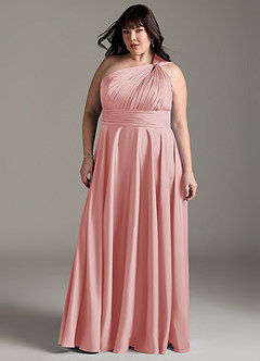 Azazie Charlize Abiti da Damigella Abito A-Line in Raso Elasticizzato Monospalla Rosa Cipria image13