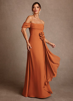 Azazie Amherst Moeder van de bruid jurken A-Lijn Jurk van Chiffon Off the Shoulder Kaneel image2