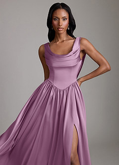 Azazie Novi Bridesmaid Dresses Wisteria A-Line with Pockets Stretch Satin Dress image3