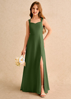 Azazie Makani Girls Formal Flower Girl Dresses Olive A-Line Sweetheart Neckline Chiffon Dress image5