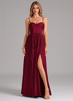 Azazie Tyla Bridesmaid Dresses Burgundy A-Line Sweetheart Neckline Stretch Satin Dress image1