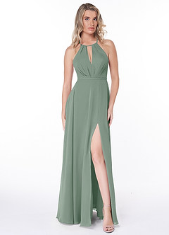 Azazie Evalleen Jurken voor bruidsmeisjes Jurk van Chiffon met A-Lijn Geplooid Zilveren Salie image2